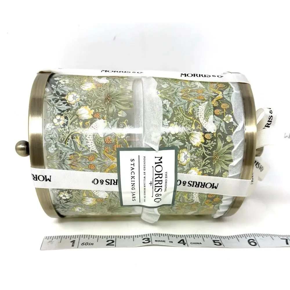 William Morris & Co Stacking Jars Strawberry Thief Glass Bathroom Vanity Accesry